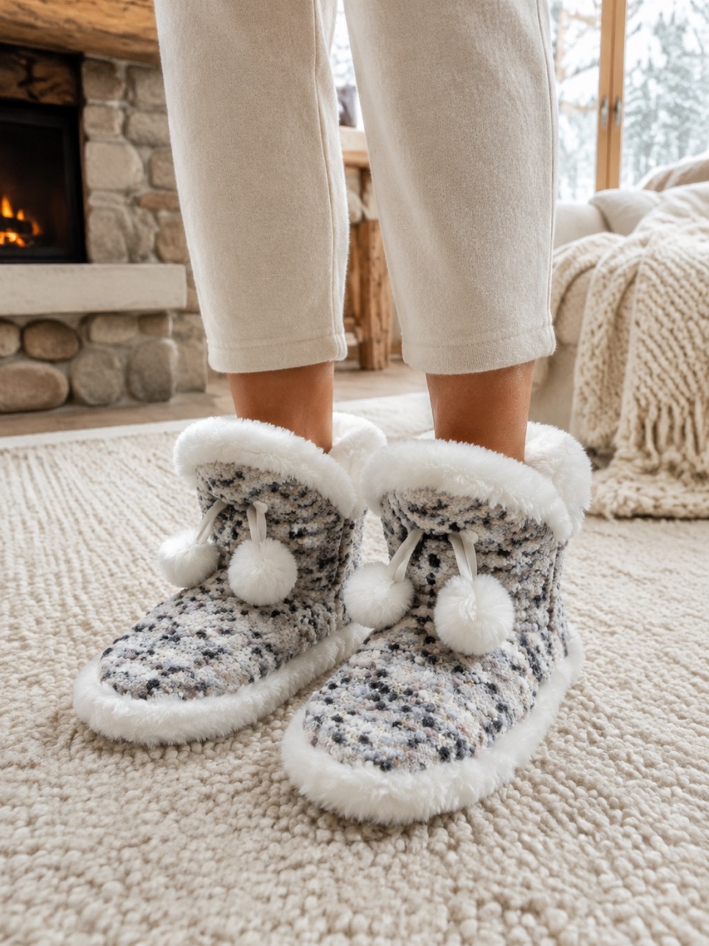 Beautiful Ardene Fuzzy White and Gray Slippers❤️7/8
